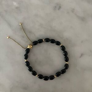 DAVID YURMAN 8mm Bijoux Pebble Bead Bracelet Black Onyx 18K Gold Adjustable